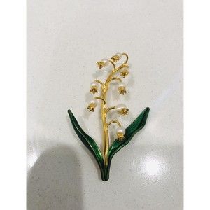MMA Faberge Homage Sterling Silver Hand Enamel Pearl Lily of the Valley Brooch